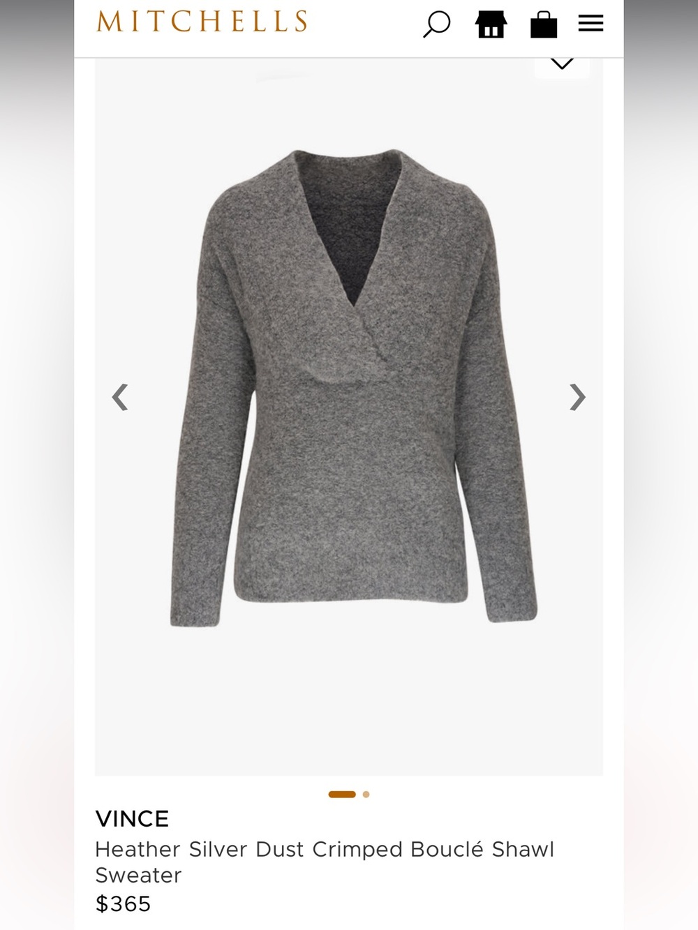 Vince Heather Silver Gray Bouclé V-Neck Shawl Sweater